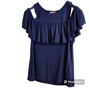 Women's Lilly Pulitzer Navy Cold Shoulder Top Size S 50% Pima Cotton 50% Modal
